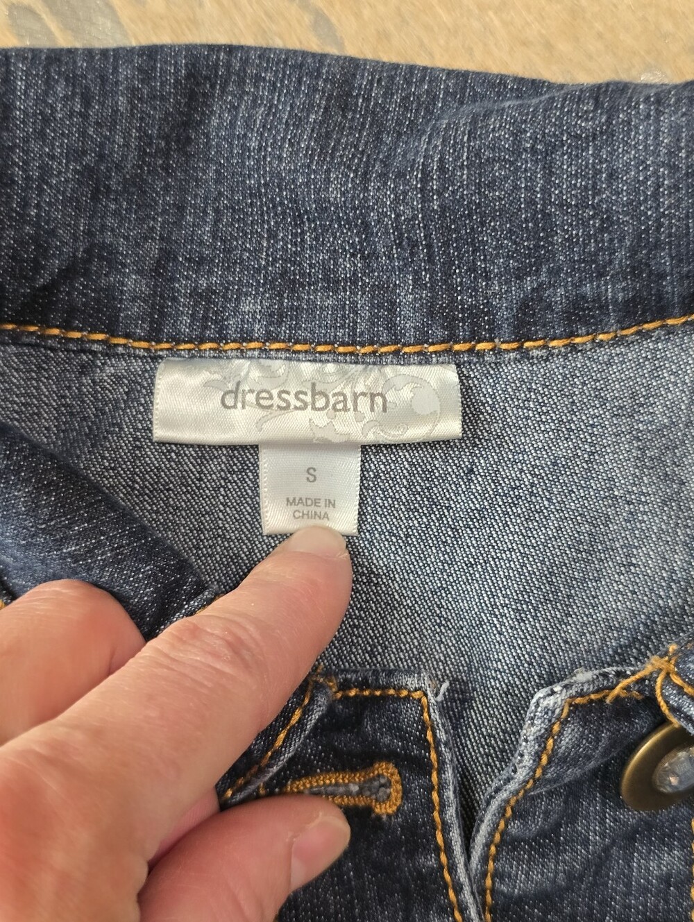 dressbarn Dark Blue Denim Jacket with Gold Stitching - Picture 7 of 9